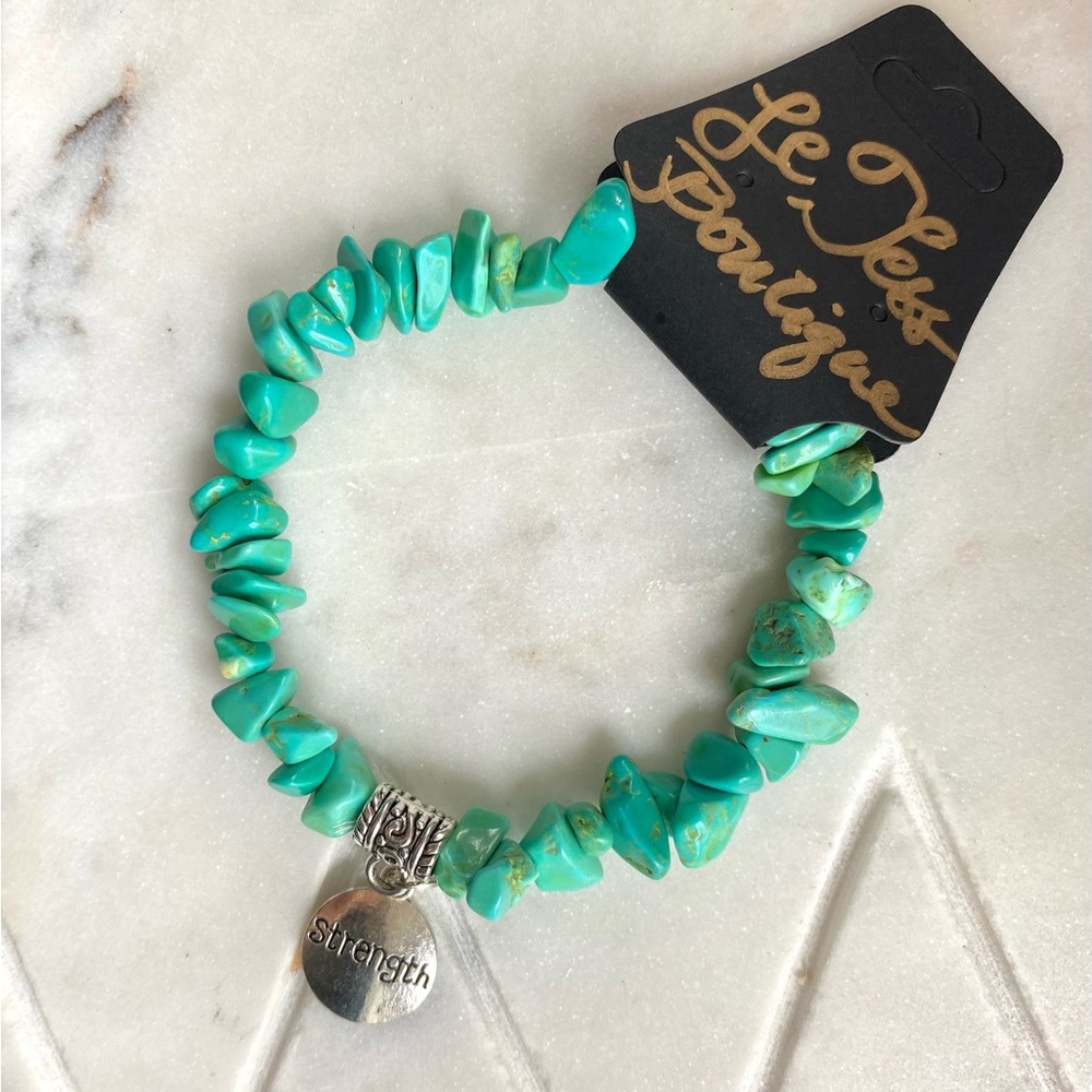 Handmade Green Howlite Nugget Elastic Bracelet With Charm